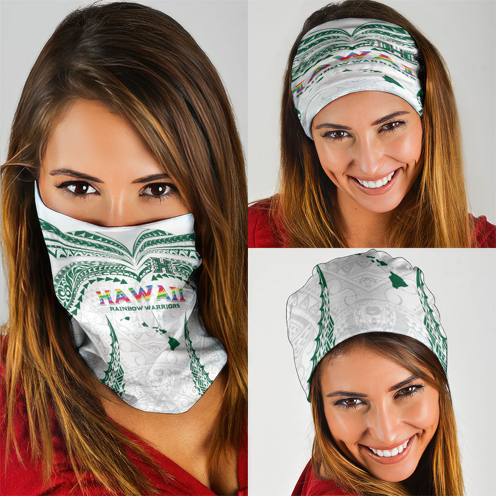 Hawaii Rainbow Warriors Neck Gaiter Polynesian Motif White Color