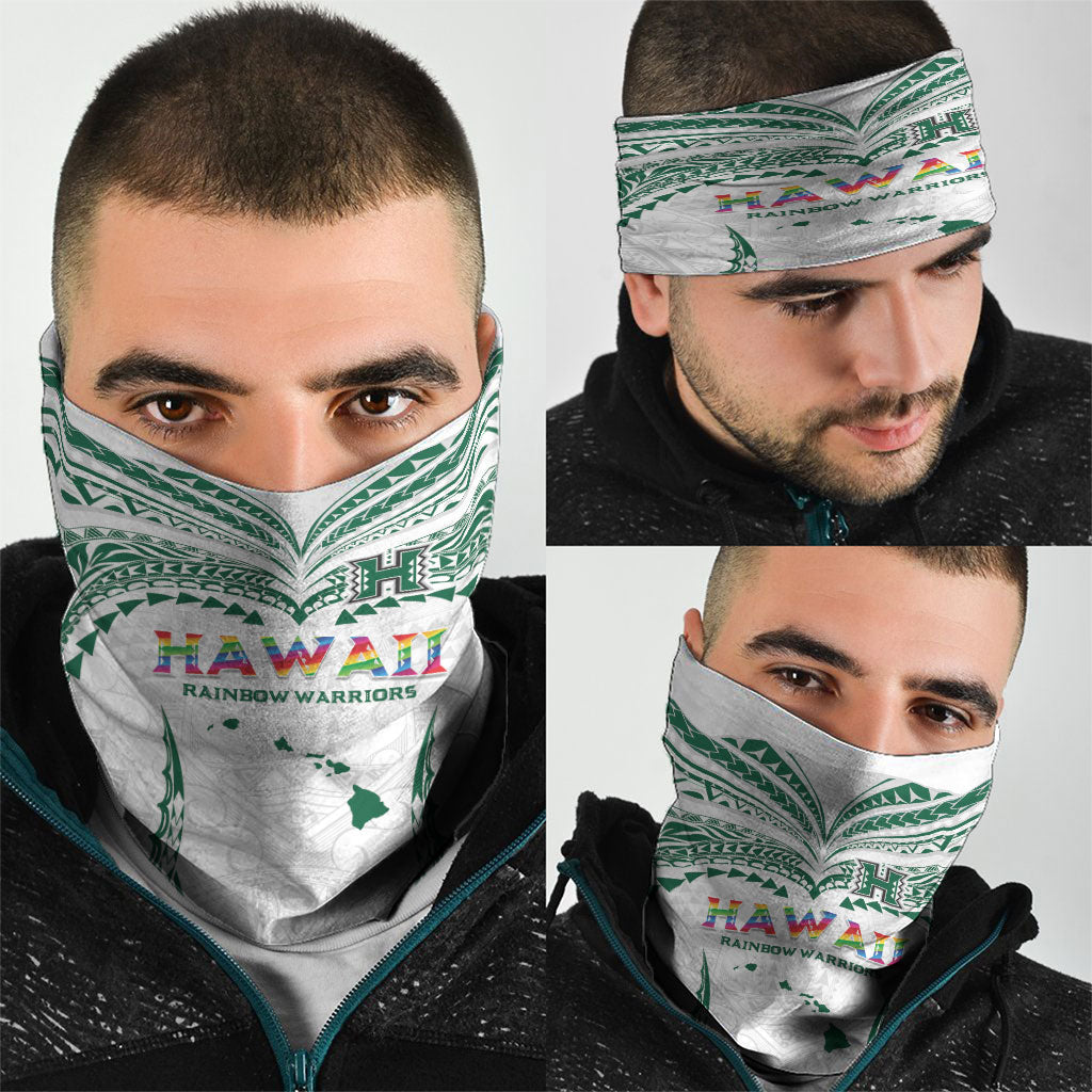 Hawaii Rainbow Warriors Neck Gaiter Polynesian Motif White Color
