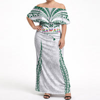 Custom Hawaii Rainbow Warriors Off Shoulder Maxi Dress Polynesian Motif White Color