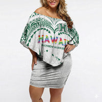 Custom Hawaii Rainbow Warriors Off Shoulder Short Dress Polynesian Motif White Color