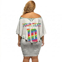 Custom Hawaii Rainbow Warriors Off Shoulder Short Dress Polynesian Motif White Color