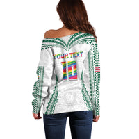 Custom Hawaii Rainbow Warriors Off Shoulder Sweater Polynesian Motif White Color