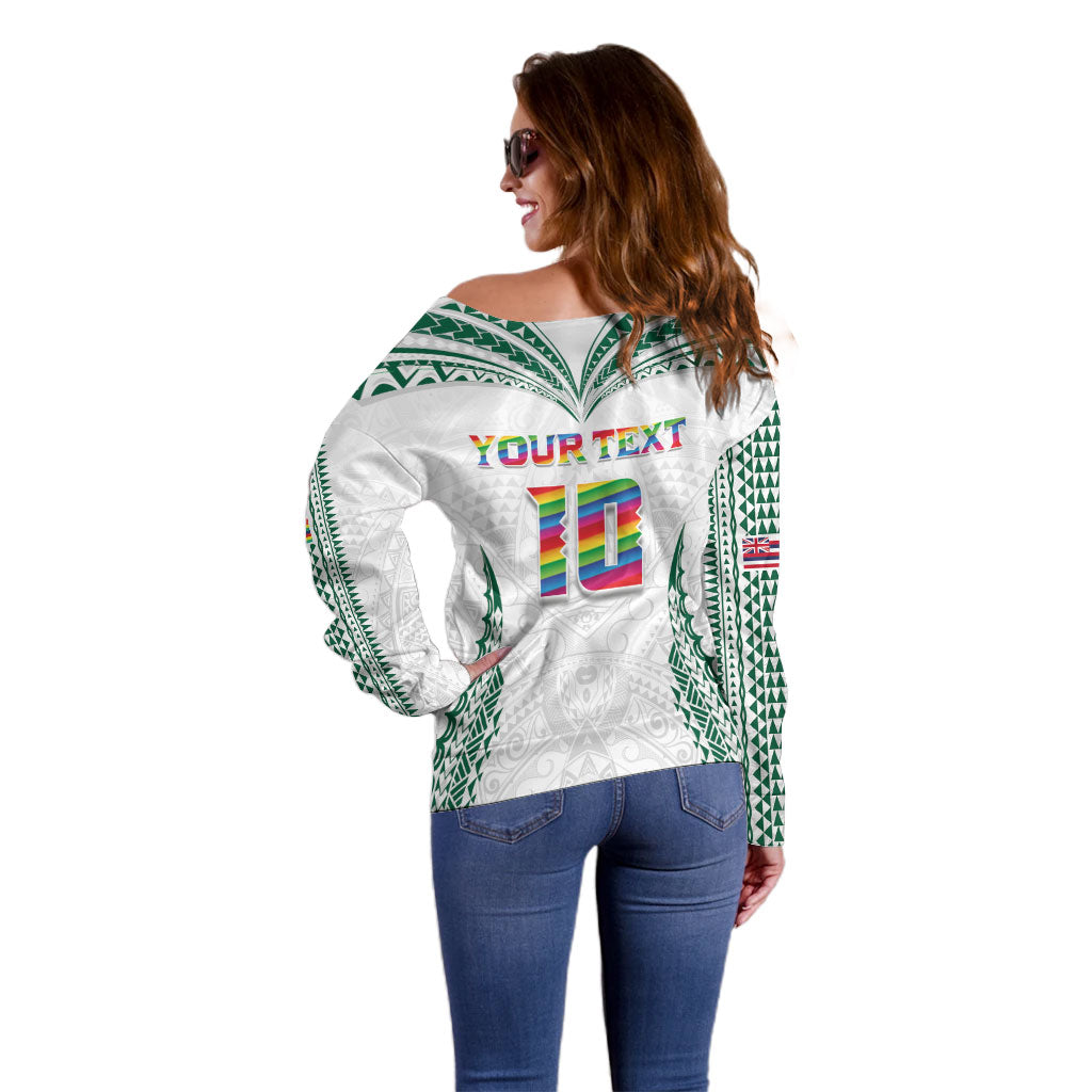 Custom Hawaii Rainbow Warriors Off Shoulder Sweater Polynesian Motif White Color