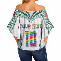 Custom Hawaii Rainbow Warriors Off Shoulder Wrap Waist Top Polynesian Motif White Color