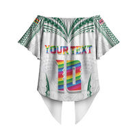 Custom Hawaii Rainbow Warriors Off Shoulder Wrap Waist Top Polynesian Motif White Color