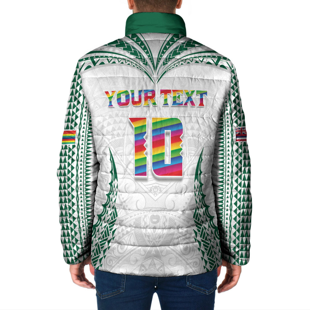 Custom Hawaii Rainbow Warriors Padded Jacket Polynesian Motif White Color