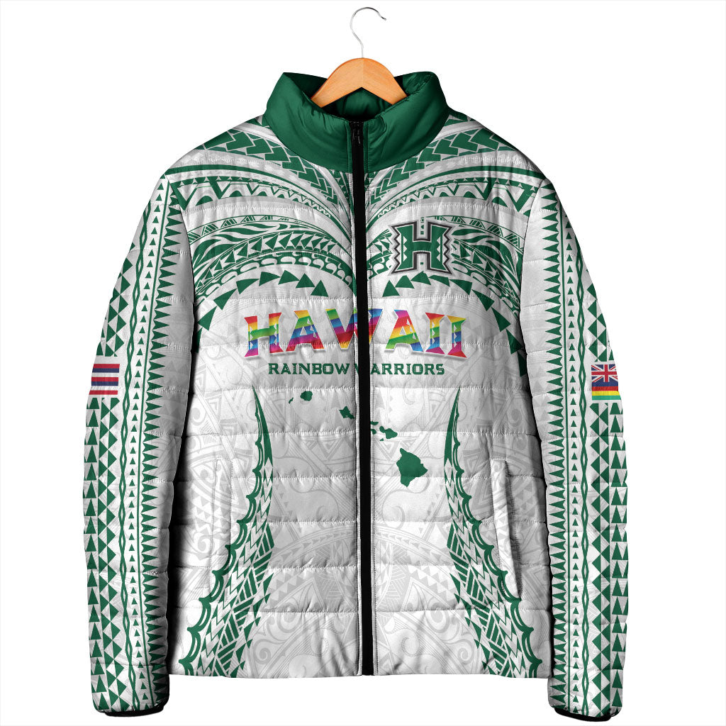 Custom Hawaii Rainbow Warriors Padded Jacket Polynesian Motif White Color