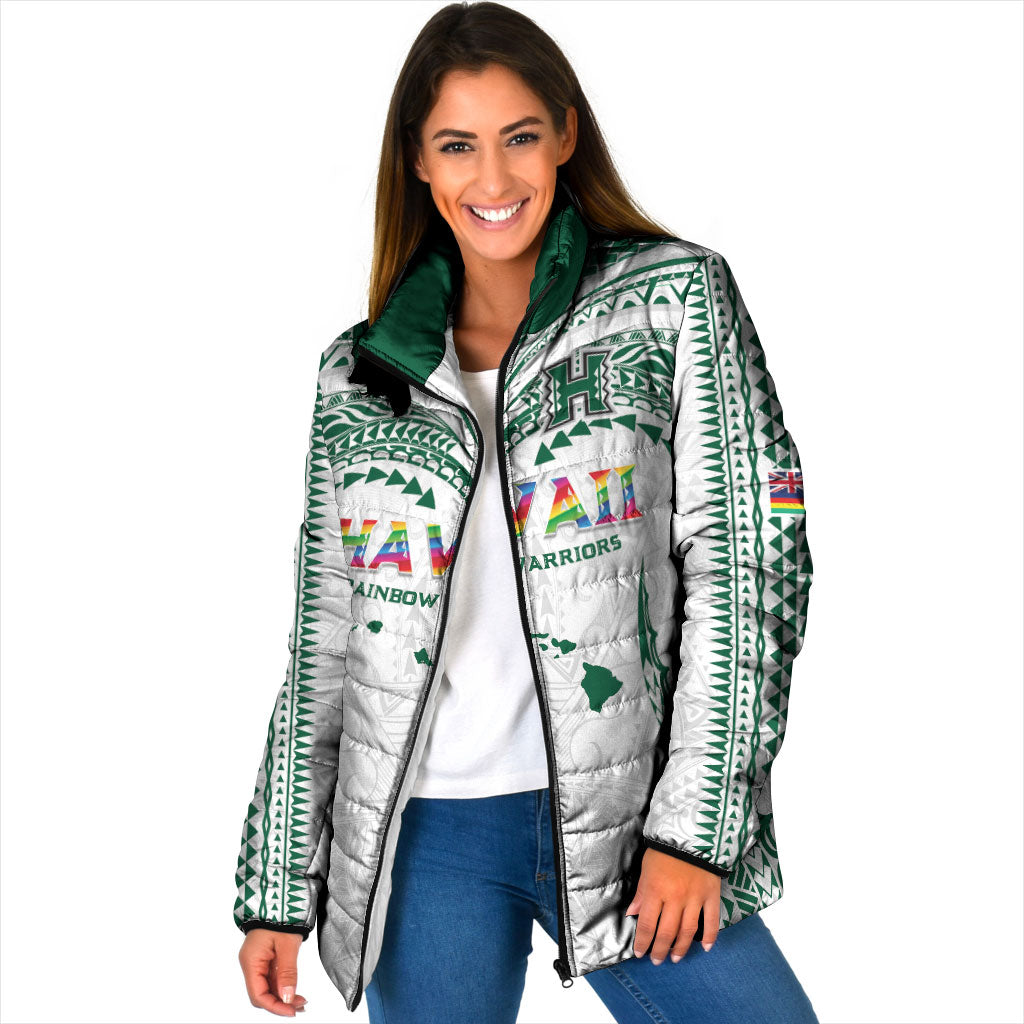 Custom Hawaii Rainbow Warriors Padded Jacket Polynesian Motif White Color