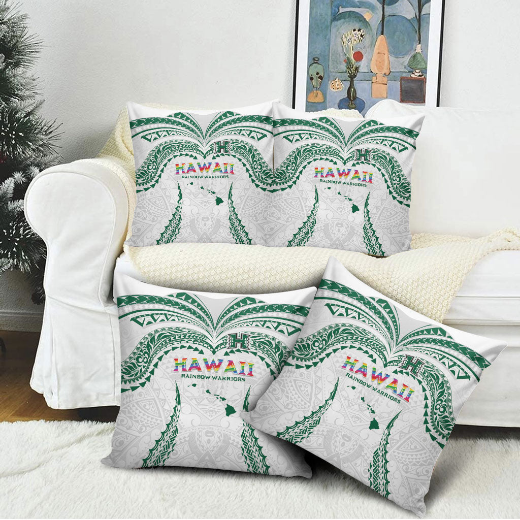 Hawaii Rainbow Warriors Pillow Cover Polynesian Motif White Color