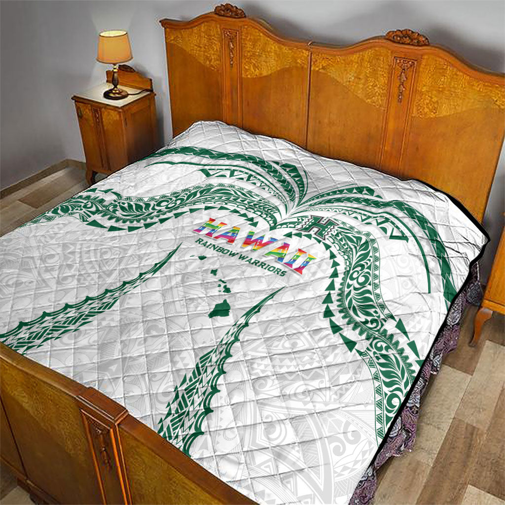 Hawaii Rainbow Warriors Quilt Polynesian Motif White Color