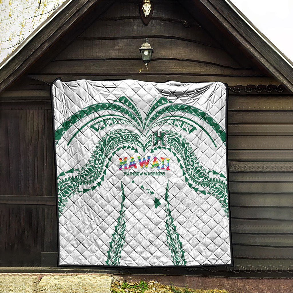 Hawaii Rainbow Warriors Quilt Polynesian Motif White Color