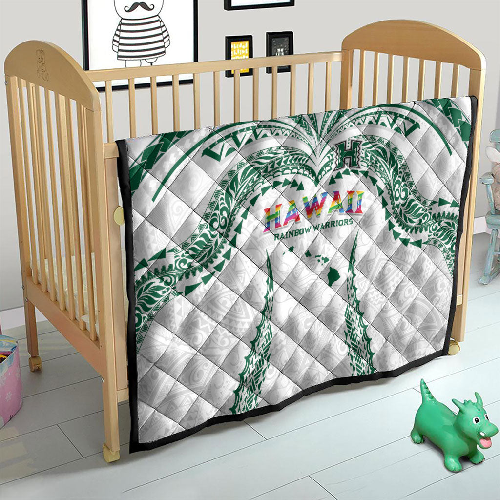 Hawaii Rainbow Warriors Quilt Polynesian Motif White Color