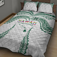 Hawaii Rainbow Warriors Quilt Bed Set Polynesian Motif White Color