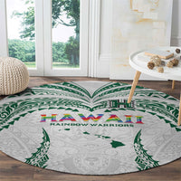 Hawaii Rainbow Warriors Round Carpet Polynesian Motif White Color