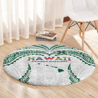 Hawaii Rainbow Warriors Round Carpet Polynesian Motif White Color