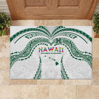Hawaii Rainbow Warriors Rubber Doormat Polynesian Motif White Color