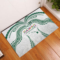 Hawaii Rainbow Warriors Rubber Doormat Polynesian Motif White Color