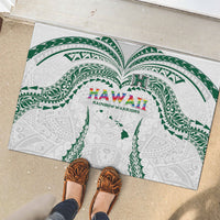 Hawaii Rainbow Warriors Rubber Doormat Polynesian Motif White Color