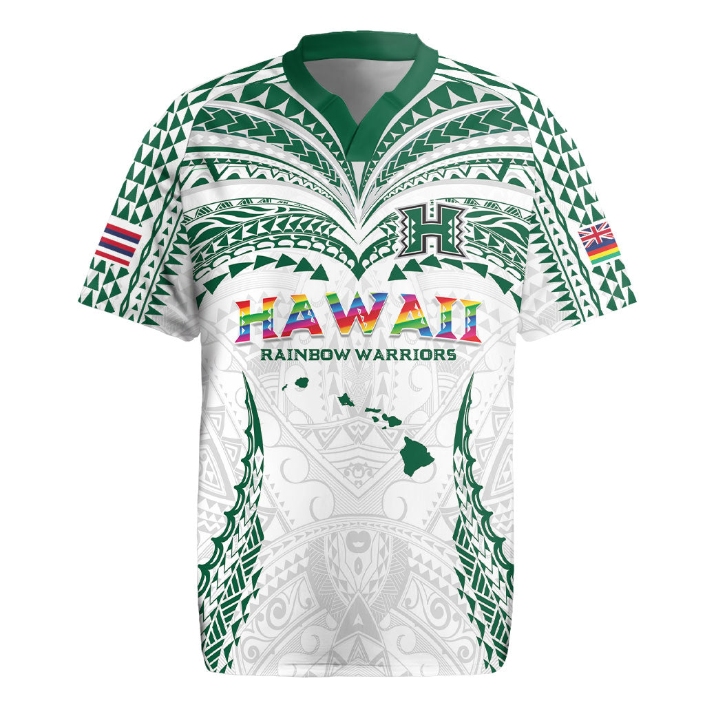 Custom Hawaii Rainbow Warriors Rugby Jersey Polynesian Motif White Color