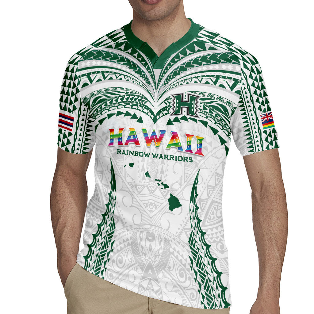 Custom Hawaii Rainbow Warriors Rugby Jersey Polynesian Motif White Color