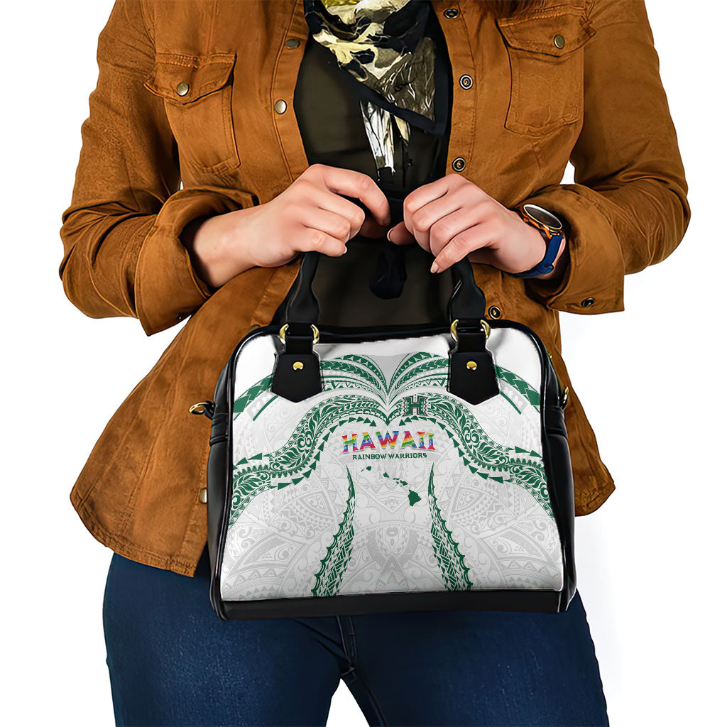 Hawaii Rainbow Warriors Shoulder Handbag Polynesian Motif White Color