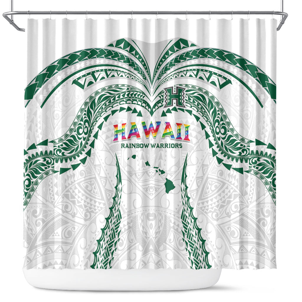 Hawaii Rainbow Warriors Shower Curtain Polynesian Motif White Color