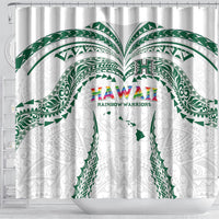 Hawaii Rainbow Warriors Shower Curtain Polynesian Motif White Color