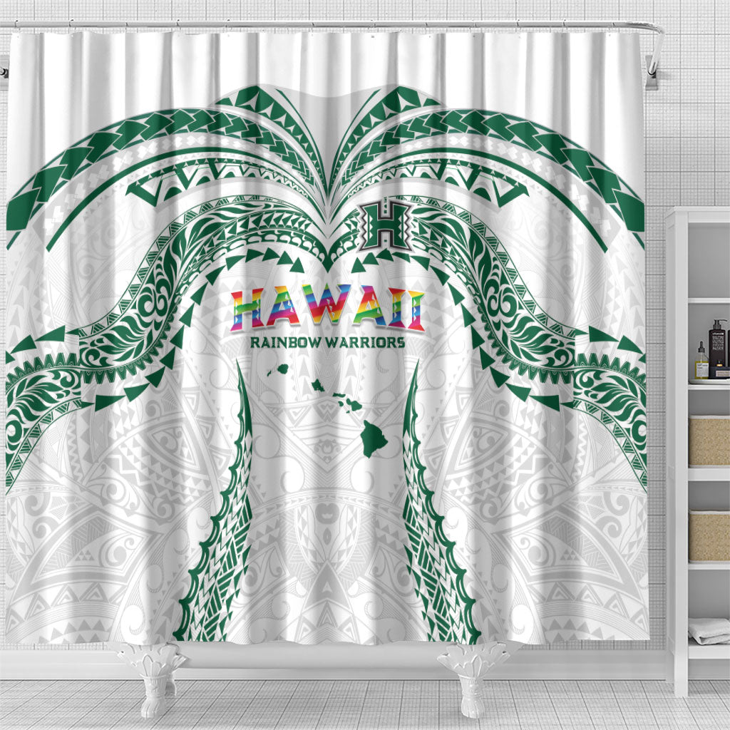 Hawaii Rainbow Warriors Shower Curtain Polynesian Motif White Color