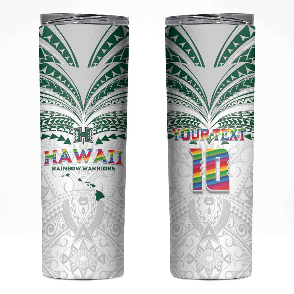 Custom Hawaii Rainbow Warriors Skinny Tumbler Polynesian Motif White Color
