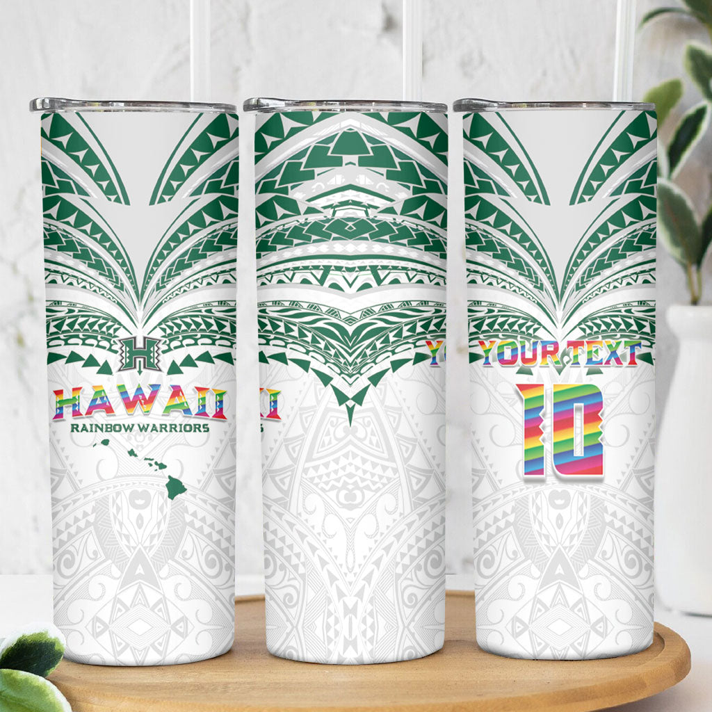 Custom Hawaii Rainbow Warriors Skinny Tumbler Polynesian Motif White Color