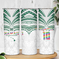 Custom Hawaii Rainbow Warriors Skinny Tumbler Polynesian Motif White Color