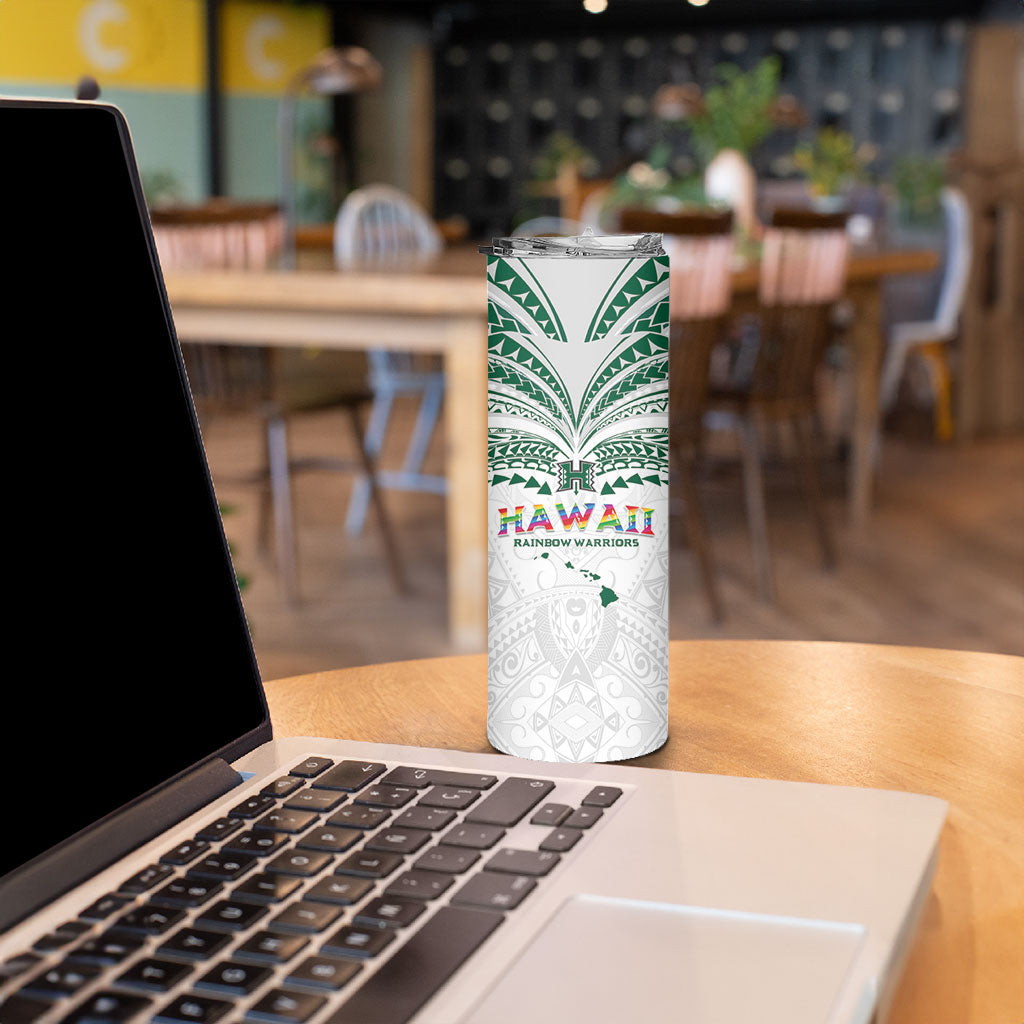 Custom Hawaii Rainbow Warriors Skinny Tumbler Polynesian Motif White Color
