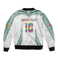 Custom Hawaii Rainbow Warriors Sleeve Zip Bomber Jacket Polynesian Motif White Color