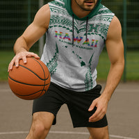 Custom Hawaii Rainbow Warriors Sleeveless Hoodie Polynesian Motif White Color