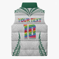 Custom Hawaii Rainbow Warriors Sleeveless Puffer Jacket Polynesian Motif White Color