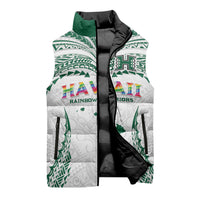 Custom Hawaii Rainbow Warriors Sleeveless Puffer Jacket Polynesian Motif White Color