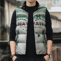 Custom Hawaii Rainbow Warriors Sleeveless Puffer Jacket Polynesian Motif White Color