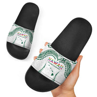 Hawaii Rainbow Warriors Slide Sandals Polynesian Motif White Color