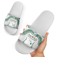 Hawaii Rainbow Warriors Slide Sandals Polynesian Motif White Color