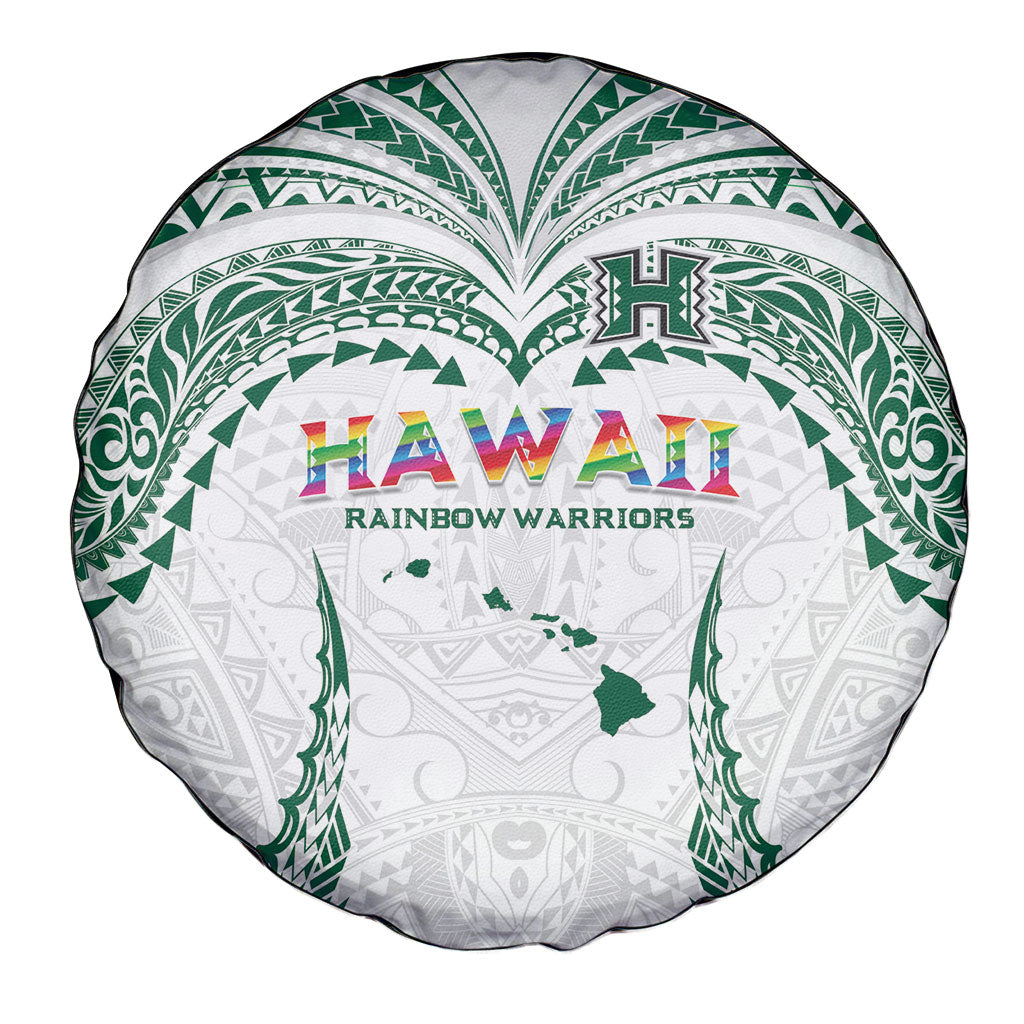 Hawaii Rainbow Warriors Spare Tire Cover Polynesian Motif White Color