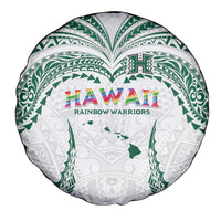 Hawaii Rainbow Warriors Spare Tire Cover Polynesian Motif White Color