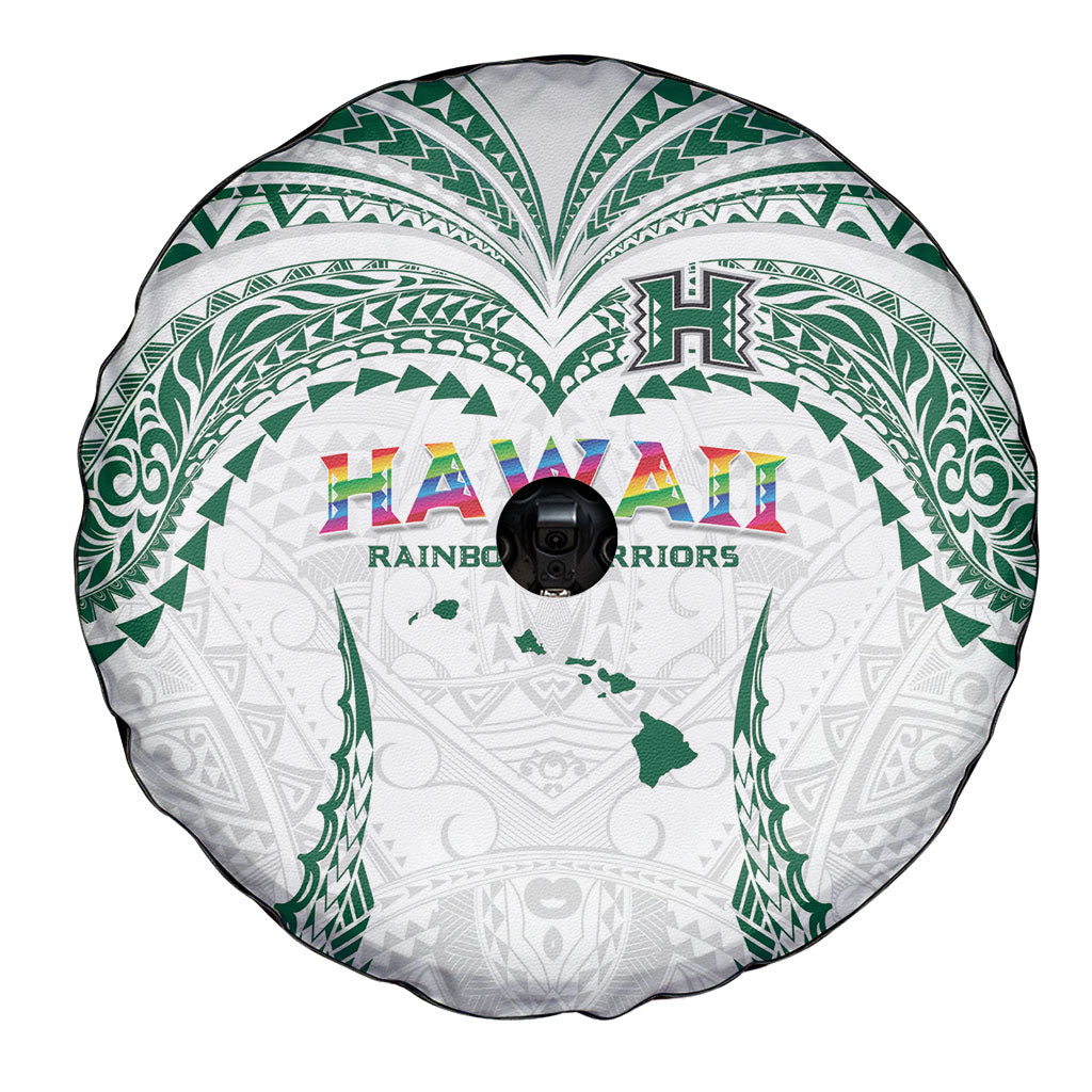 Hawaii Rainbow Warriors Spare Tire Cover Polynesian Motif White Color