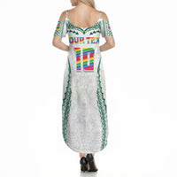 Custom Hawaii Rainbow Warriors Summer Maxi Dress Polynesian Motif White Color