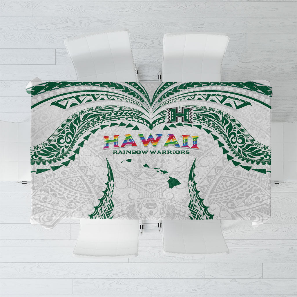 Hawaii Rainbow Warriors Tablecloth Polynesian Motif White Color