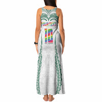 Custom Hawaii Rainbow Warriors Tank Maxi Dress Polynesian Motif White Color