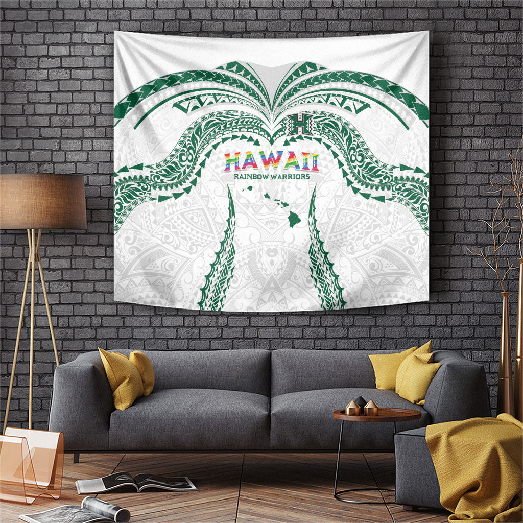 Hawaii Rainbow Warriors Tapestry Polynesian Motif White Color