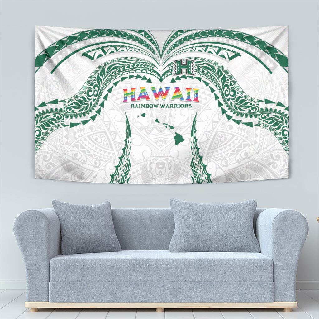 Hawaii Rainbow Warriors Tapestry Polynesian Motif White Color