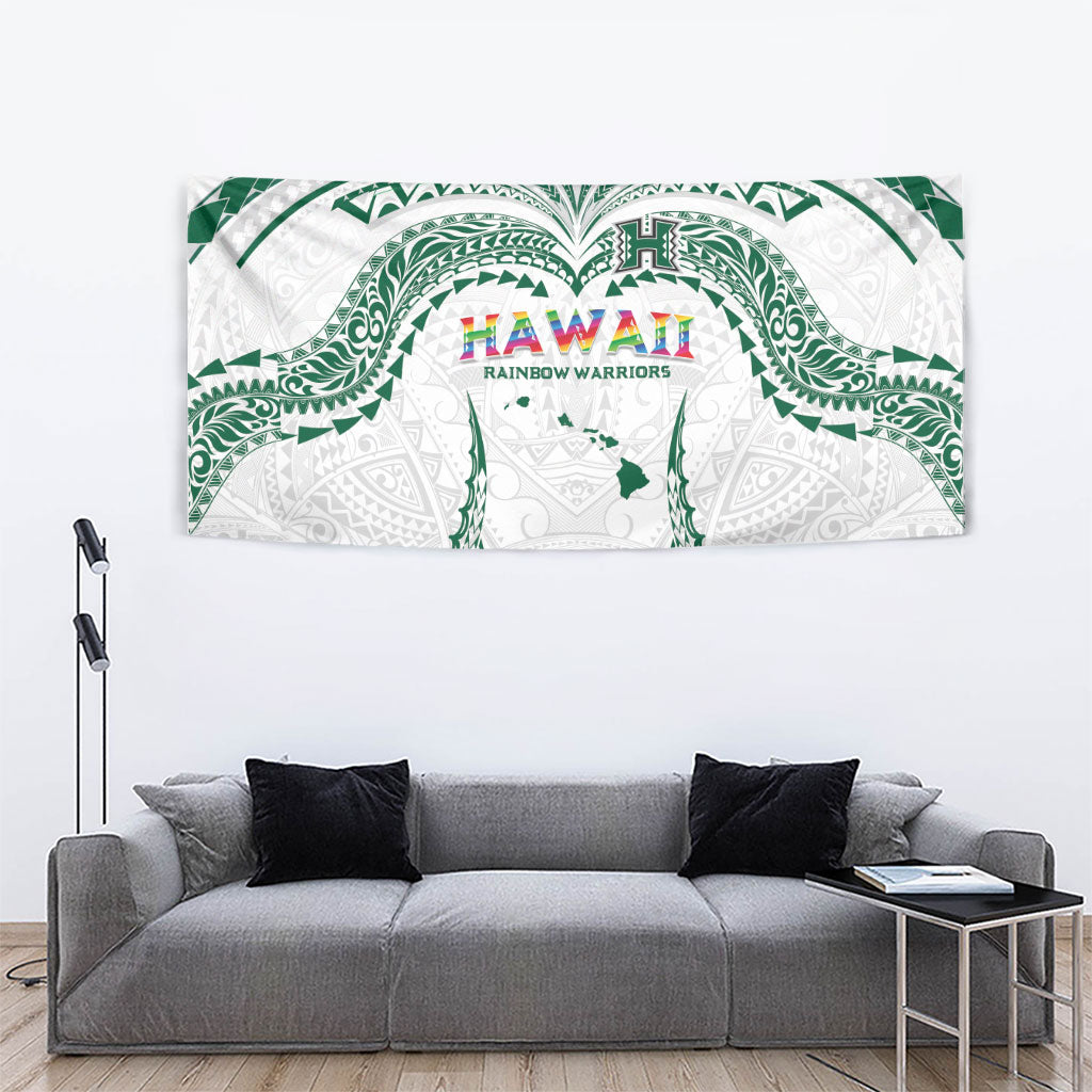 Hawaii Rainbow Warriors Tapestry Polynesian Motif White Color
