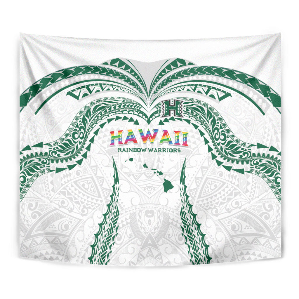 Hawaii Rainbow Warriors Tapestry Polynesian Motif White Color