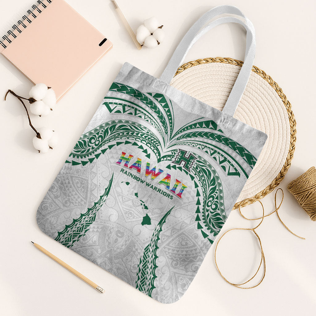 Hawaii Rainbow Warriors Tote Bag Polynesian Motif White Color